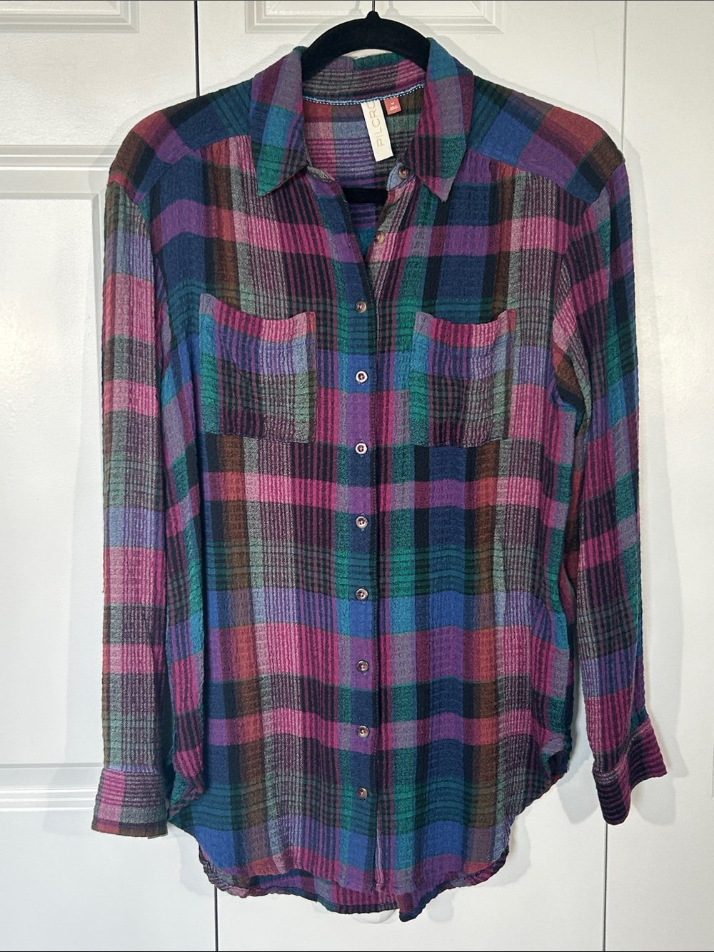 Pilcro Plaid Shirt in Pink, Teal & Navy